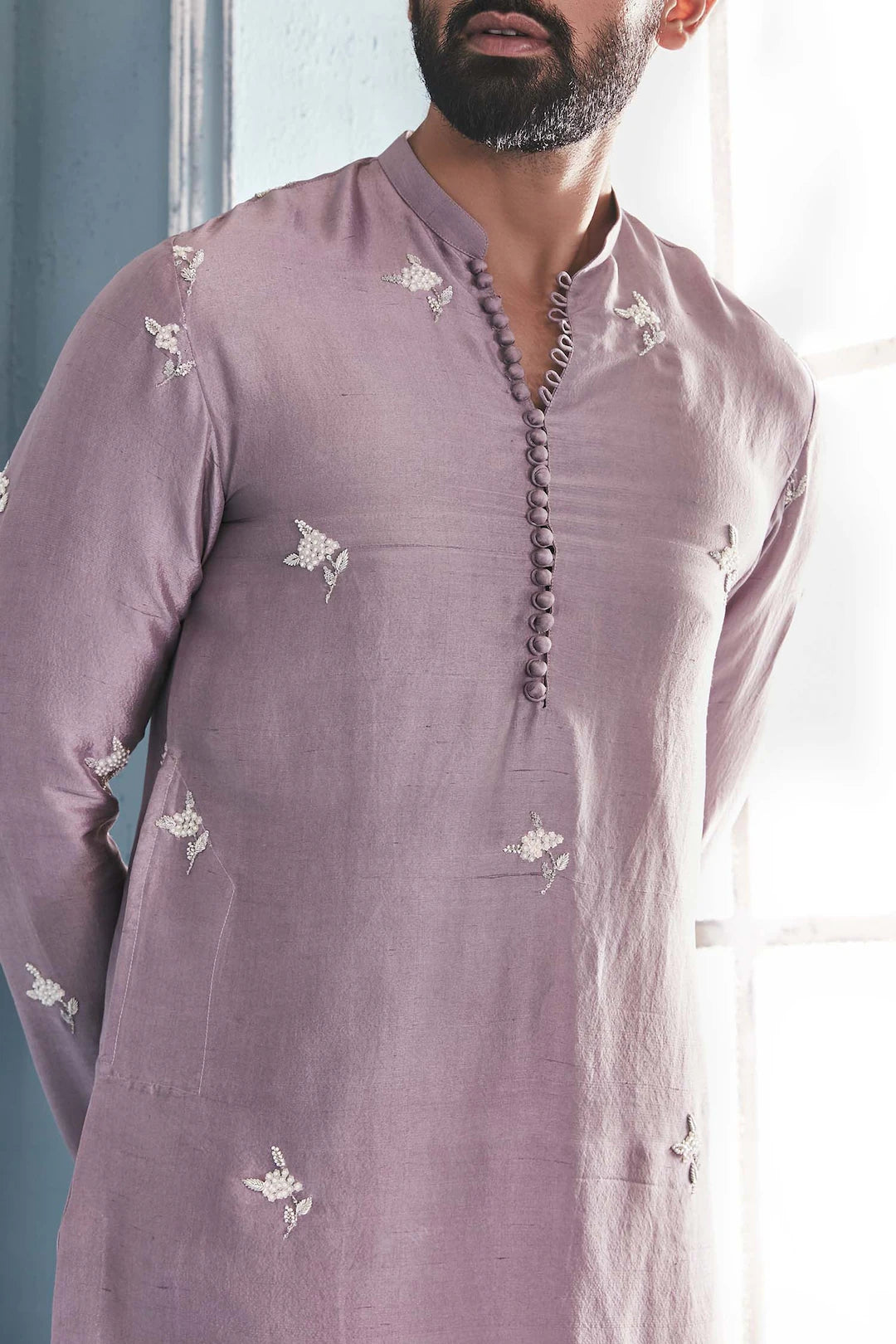 BORCELLE LIGHT PURPLE BUTTI MOTIF SUQUNCE EMBRODERED KURTA SET